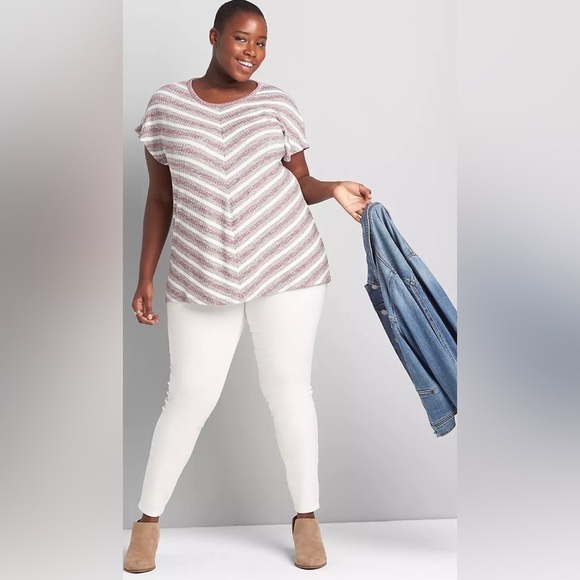 Lane Bryant|Knit Dolman Sleeve chevron stripe top, Neutral dusty rose•Size 26/28 - Picture 2 of 11